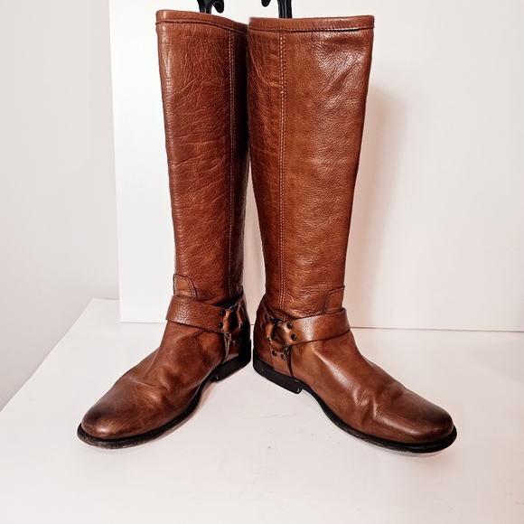 Frye Phillip Harness Tan Leather Full Zip Tall Riding Boot Size 8 - Picture 6 of 14